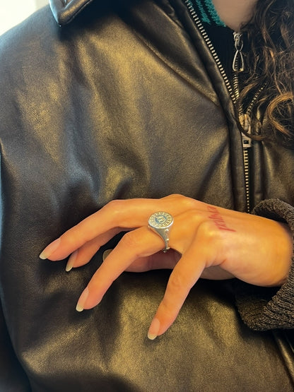 ‘100’ SIGNET SILVER RING
